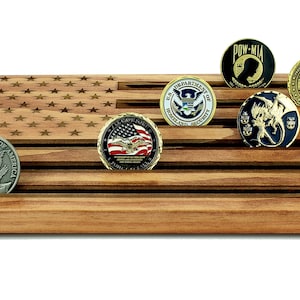 Wood American Flag - Military Challenge Coin Display Holder - customizable - personalized