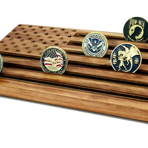 Wood American Flag Military Challenge Coin Display Holder customizable personalized image 1