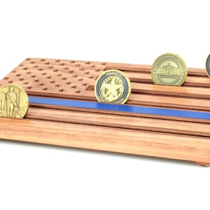 Thin Blue Line Wood Flag - Challenge Coin Display Holder - Police Coin Display - Customizable - Personalized