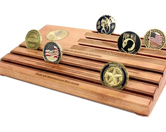U.S. Army Coin Rack - Army American Solider Military Challenge Coin Display Holder - Solider's Creed - This We'll Defend - customizable - pe