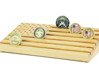 Wooden American Flag - Challenge Coin Display - Blonde