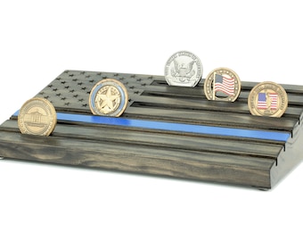 Law Enforcement Thin Blue Line Challenge Coin Display - Personalized