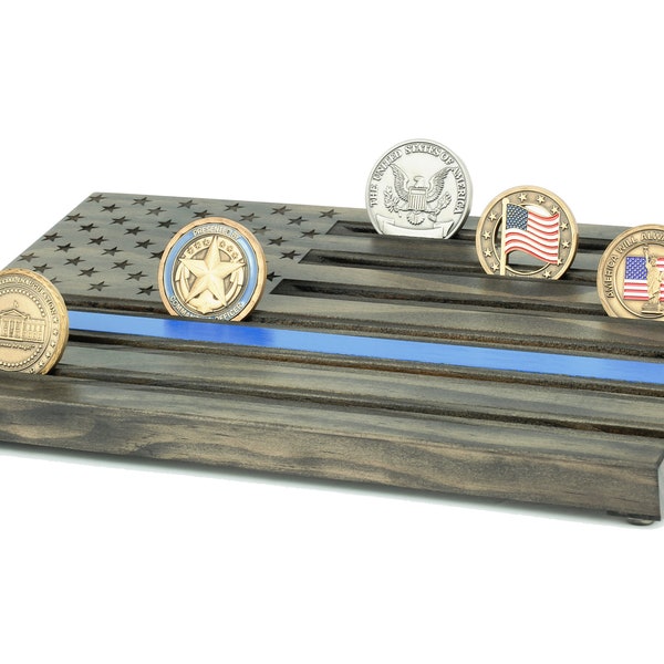 Law Enforcement Thin Blue Line Challenge Coin Display - Personalized