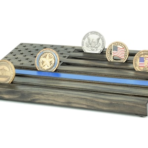 Thin Blue Line Challenge Coin Display - Personalized