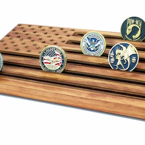 Wood Engraved Red Challenge Coin Display - Red - Personalized
