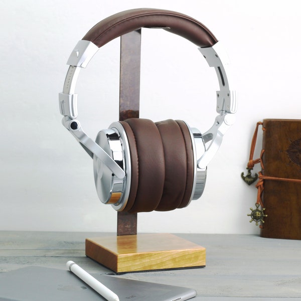 Cherry Wood Base and Metal Headphone Stand