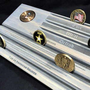 Gray Army Challenge Coin Display - Army Coin Rack - Solider&#39;s Creed - This We&#39;ll Defend - customizable - personalized