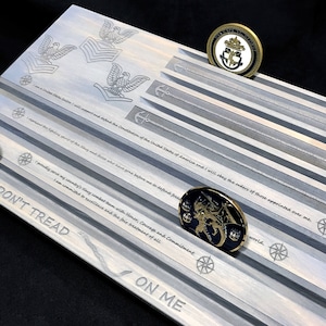 Navy Coin Display - Gray Petty Officer&#39;s Military Challenge Coin Display - Sailor&#39;s Creed - Customizable - Personalized