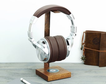 Coast Guard Mahogany Base and Metal Headphone Stand