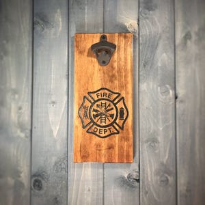 Firefighter Wall Mounted Bottle Opener - Firefighter Bottle Opener, patriotic, military, bar, home, man cave, personalized, customized
