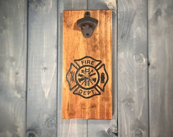 Firefighter Wall Mounted Bottle Opener - Firefighter Bottle Opener, patriotic, military, bar, home, man cave, personalized, customized