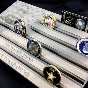 United We Stand - Don&#39;t Tread On Me - Challenge Coin Display - Military Coin Holder - Grey - Customizable - Personalized