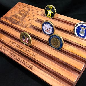 Don&#39;t Tread On Me, United We Stand - American Flag, Gadsden Flag - Challenge Coin Display, Military Coin Holder - Customizable, Personalized