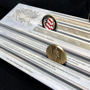 Gray Solider&#39;s Creed Challenge Coin Rack - Challenge Coin Display - Coin Holder - Personalized - Customizable