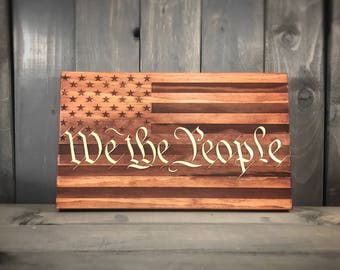 We the People Wall Hanging - Constitution Wall Flag - Engraved Gift - Premablem Wood Sign - Red - Personalized