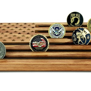 Wood American Flag Military Challenge Coin Display Holder customizable personalized image 2