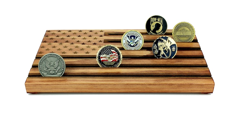 Wood American Flag Military Challenge Coin Display Holder customizable personalized image 2