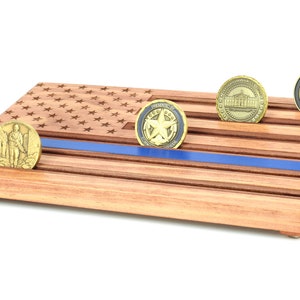 Thin Blue Line Wood Flag - Challenge Coin Display Holder - Police Coin Display - Customizable - Personalized