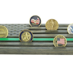 Thin Green Line WoodFlag - Border Patrol Coin Display - Black Green Line Coin Rack - Challenge Coin Display Holder - Customizable, Personal