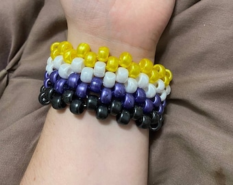 Drapeau de fierté non binaire perle nacrée kandi bracelet manchette