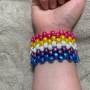 Bigender pride flag pearlescent bead kandi cuff bracelet