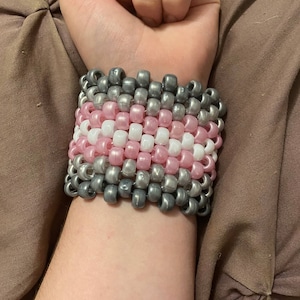 Demigirl pride flag pearlescent bead kandi cuff bracelet