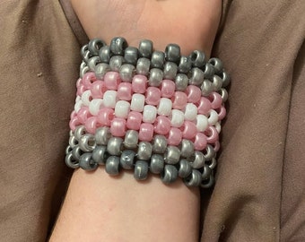Demigirl pride flag pearlescent bead kandi cuff bracelet