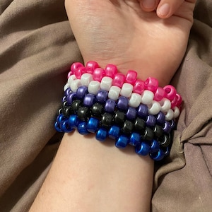 Genderfluid pride flag pearlescent bead kandi cuff bracelet