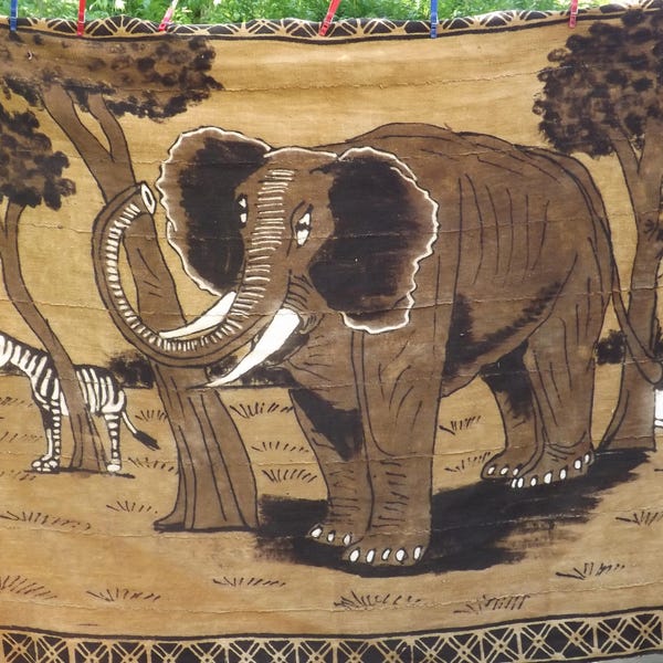 Décoration murale Kilim, Tapisserie Vintage authentique Mali africain fait main éléphant, zèbre lapin marron/noir boue Bambara tissu