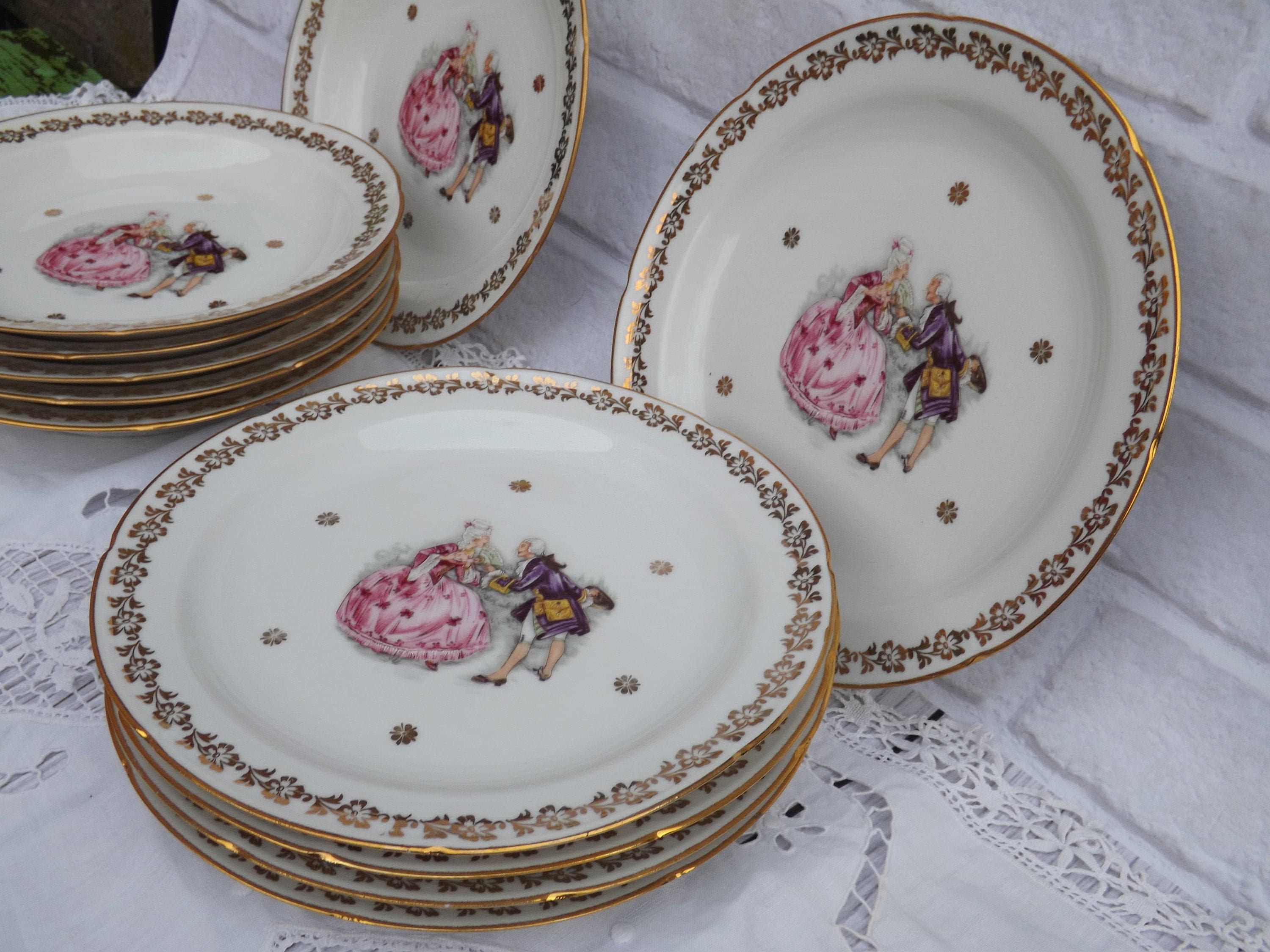 5 Vintage French Dinner Plates Porcelain Decoration Signed Etsy