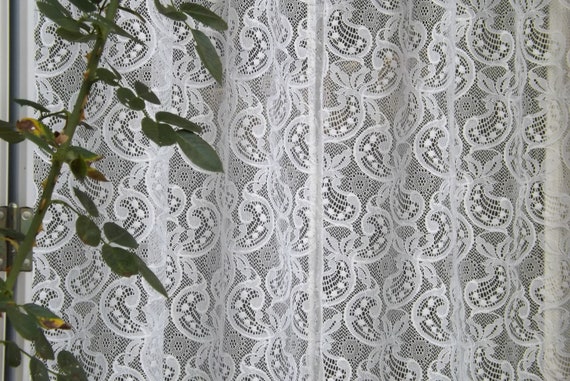 Vintage Pair Lace Curtains Panels Set Two Long Curtains With Etsy