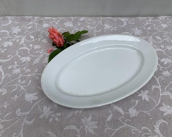 Große ovale Schüssel 12,59" aus antikweißem Eisenstein APILCO France weißes Tablett für Fisch, Fleisch, Gemüse usw.