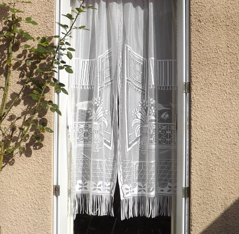 Vintage Pair Lace Curtain Panels Set Two Long Curtains With Etsy