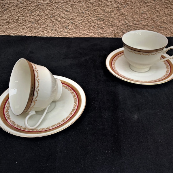 Bareuther 100 Jahre Waldsassen Bavaria Antique two coffee cups with saucers Set / German China