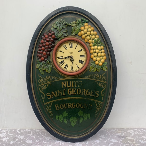 Grand tableau Country Corner avec horloge "Coin de campagne", Nuits saint Georges, Bourgogne, décor de raisins