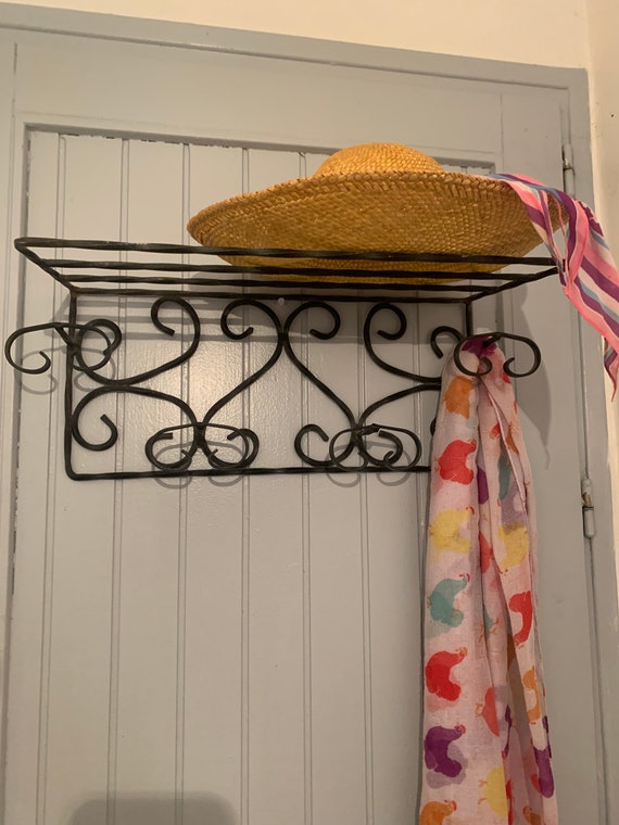 Vintage Wrought Iron Coat Rack 1950 Clothes Hooks Vintage Wrought Iron Coat Rack 1950, Wrought Iron Coat Rack With Hooks And Shelf