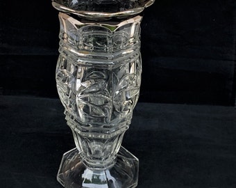 Vintage Art Deco clearRÉSERVÉ à MARKUS!!! crystal glass vase from the 1950s, silver decoration on the rim he vase  /decorative gift/.