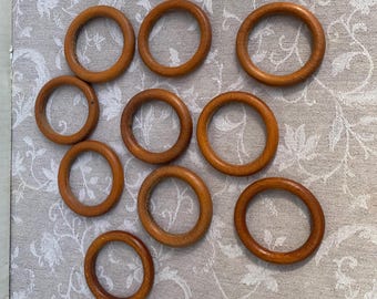 Vintage 10 wooden curtain rings for vintage curtains, coffee, rustic bronze
