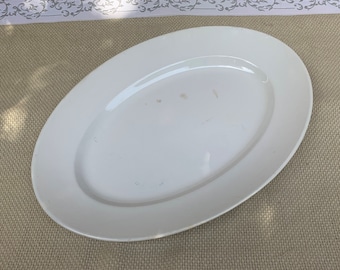 Antique French Large oval serving tray GIEN Porcelain opaque, creamwhite y dish shabby chic