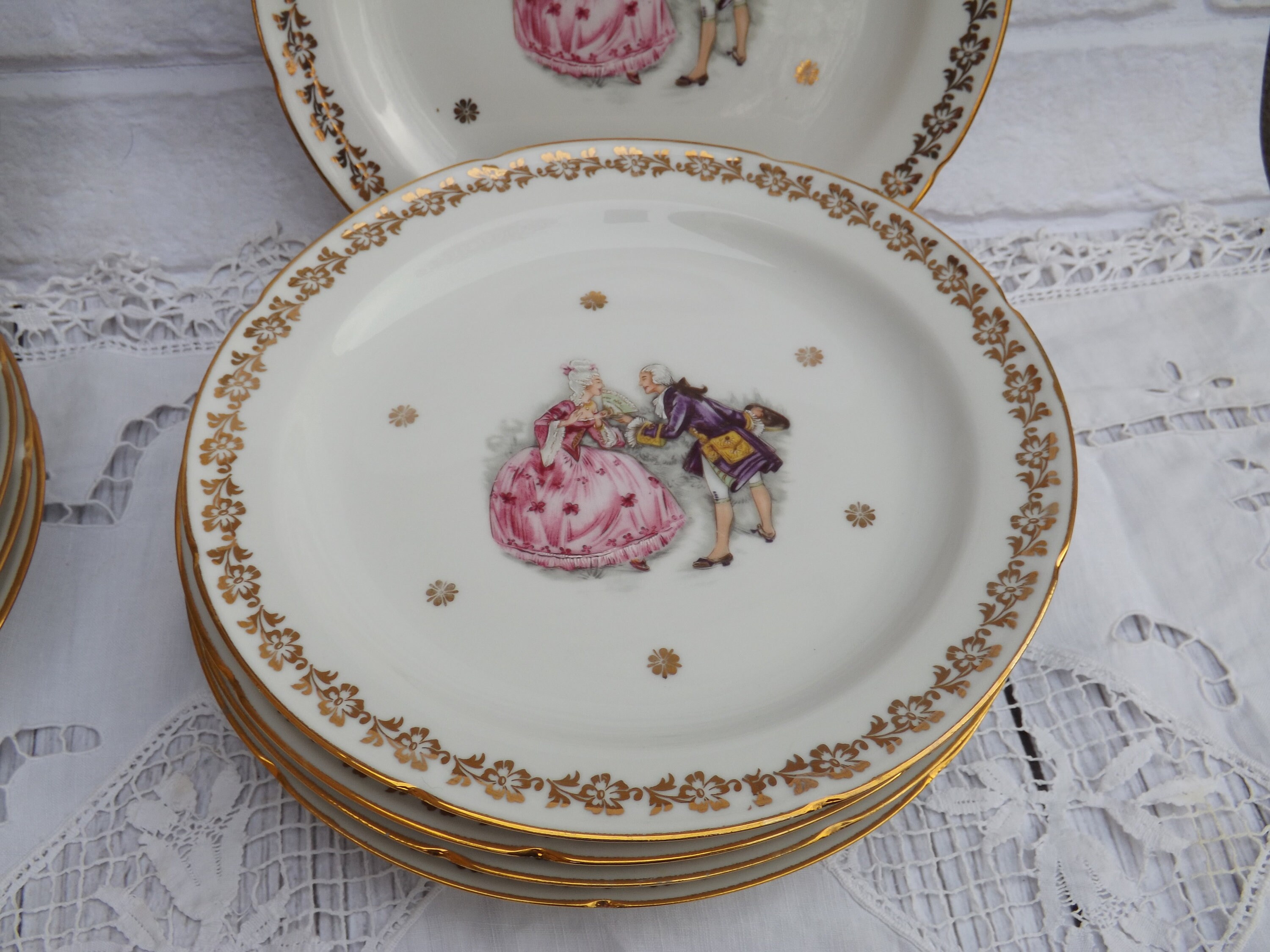 5 Vintage French Dinner Plates Porcelain Decoration Signed Etsy