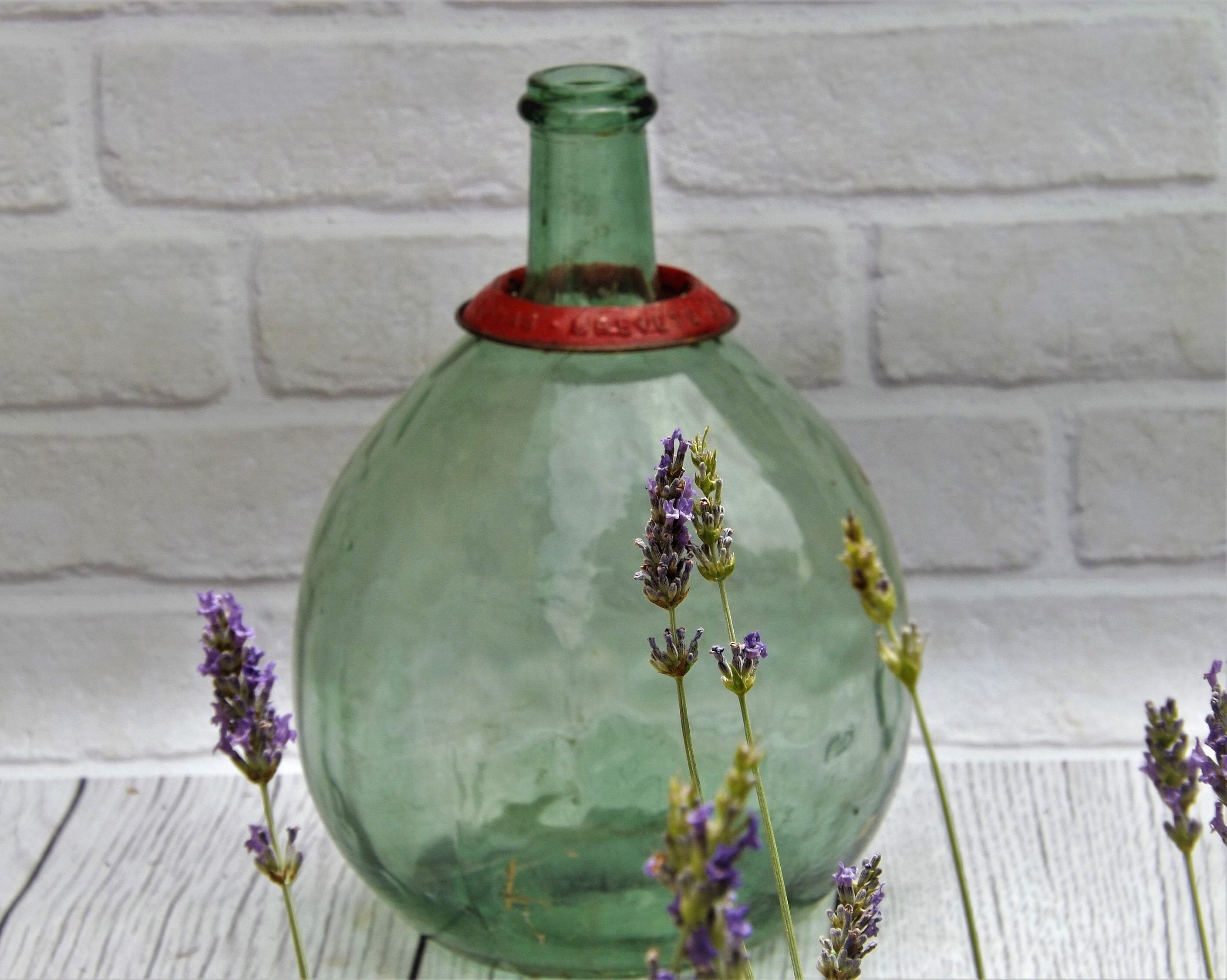 Vintage Authentique Dame-Jeanne 5 L/ Bonbonne en Verre de Couleur Verte/Demi John.