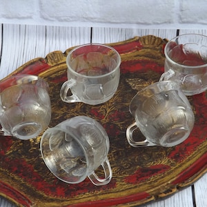 Lote vintage de 5 tazas Arcoroc France con diseño de hojas, de vidrio transparente.