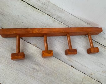 Vintage wooden coat hanger wall hooks. 4 French wood coat hangers.