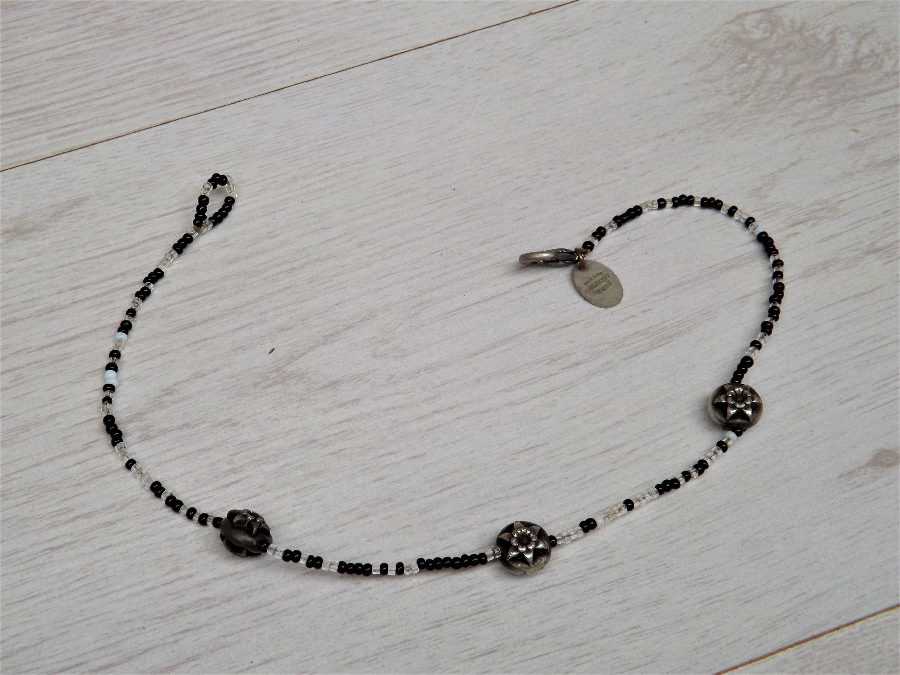 Collier Ras Du Cou Vintage Signé Philippe Audibert - Années 1980, Motif Fleurs, Doré