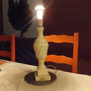 Antique alabaster lamp Genuine solid wood from France
