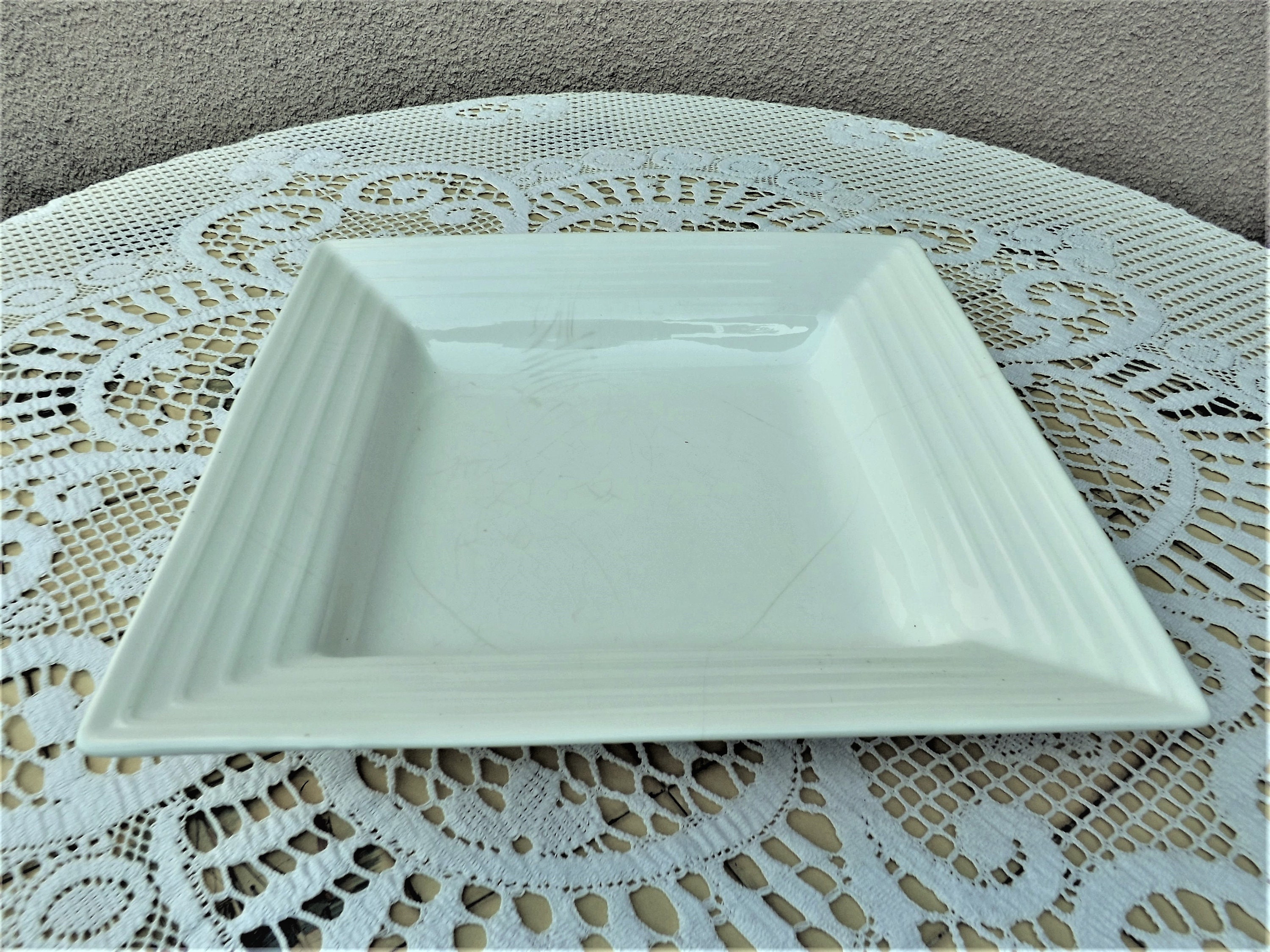 Ancien Français Grand Porcelaine Carre Un Plat de Service. Plateau Lourd Épais. Porcelaine Paris./ F