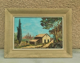 Old oil painting on wood,end of 19th century French Provencal landscape signed J.THIBON