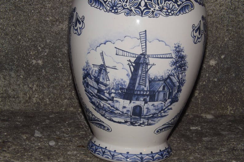 Vase faïence deT. Delft décor au moulin Etsy France