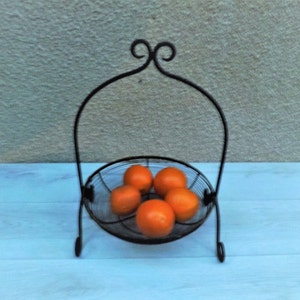 Antique Large vintage black wrought iron fruit bowl.dish Service, Storage, Table centre/Circa 1950/.
