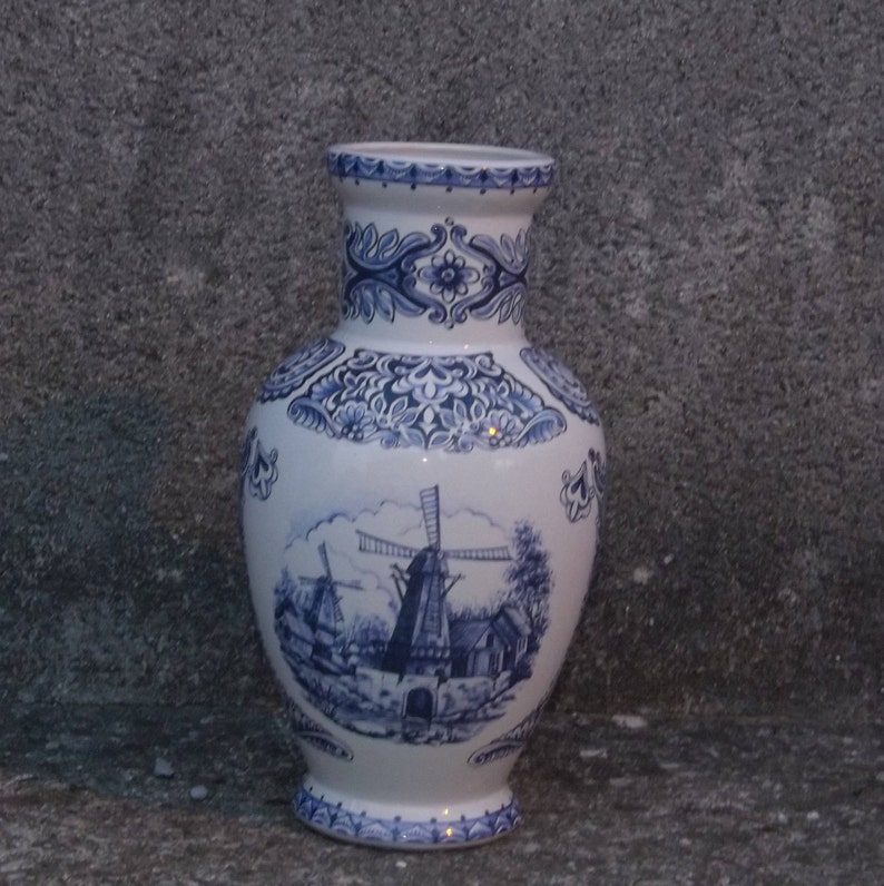 Vase faïence deT. Delft décor au moulin Etsy France